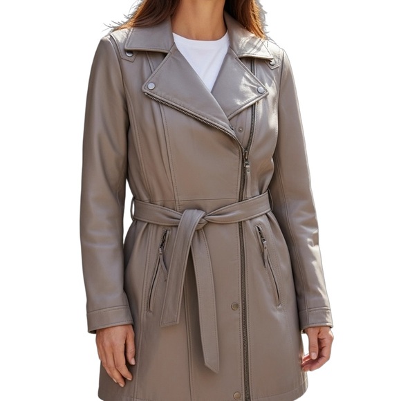 Women's Taupe Leather Jacket Size 8 MRSP $400 - Picture 1 of 15